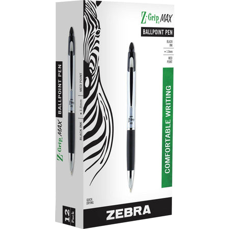 Zebra Z-grip Max Retractable Ballpoint Pens - 1 mm Medium Conical Pen Point - Retractable - Black Ink - Gray Barrel - 1 Dozen
