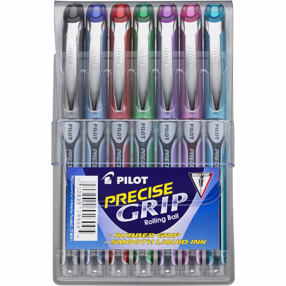 Pilot Precise Grip Extra-Fine Capped Rolling Ball Pens - 0.5 mm Extra Fine Needle Pen Point - Black, Red, Blue, Green, Purple, Pink, Turquoise Ink - 7 / Pack