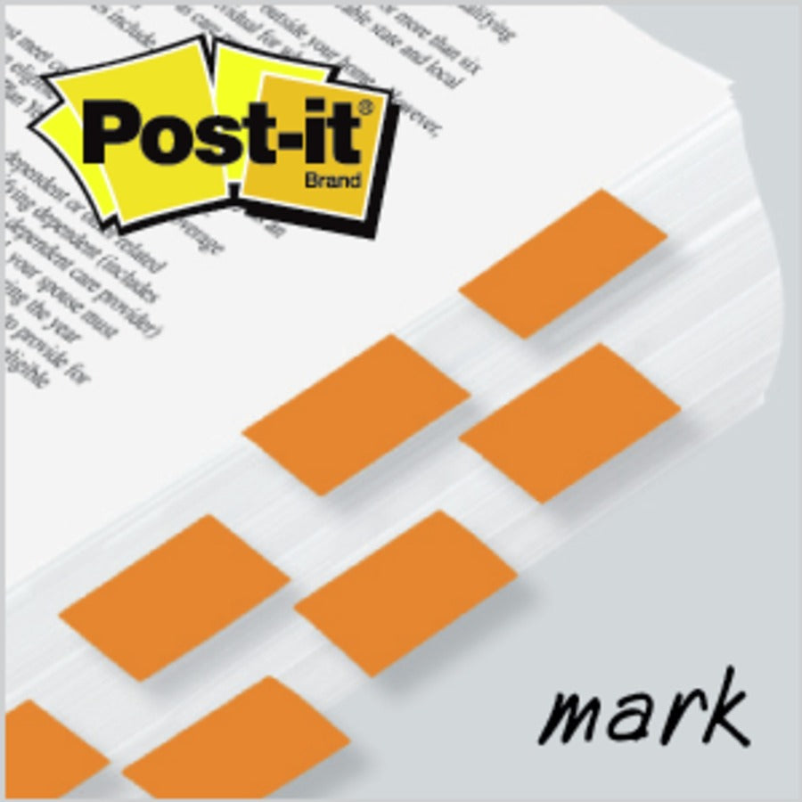 Post-it®  Flags - 100 x Orange - 1" Flag/Note Width x 1 3/4" Flag/Note Length - Rectangle - Unruled - Orange - Removable, Tab - Dispenser Included - 100 / Pack