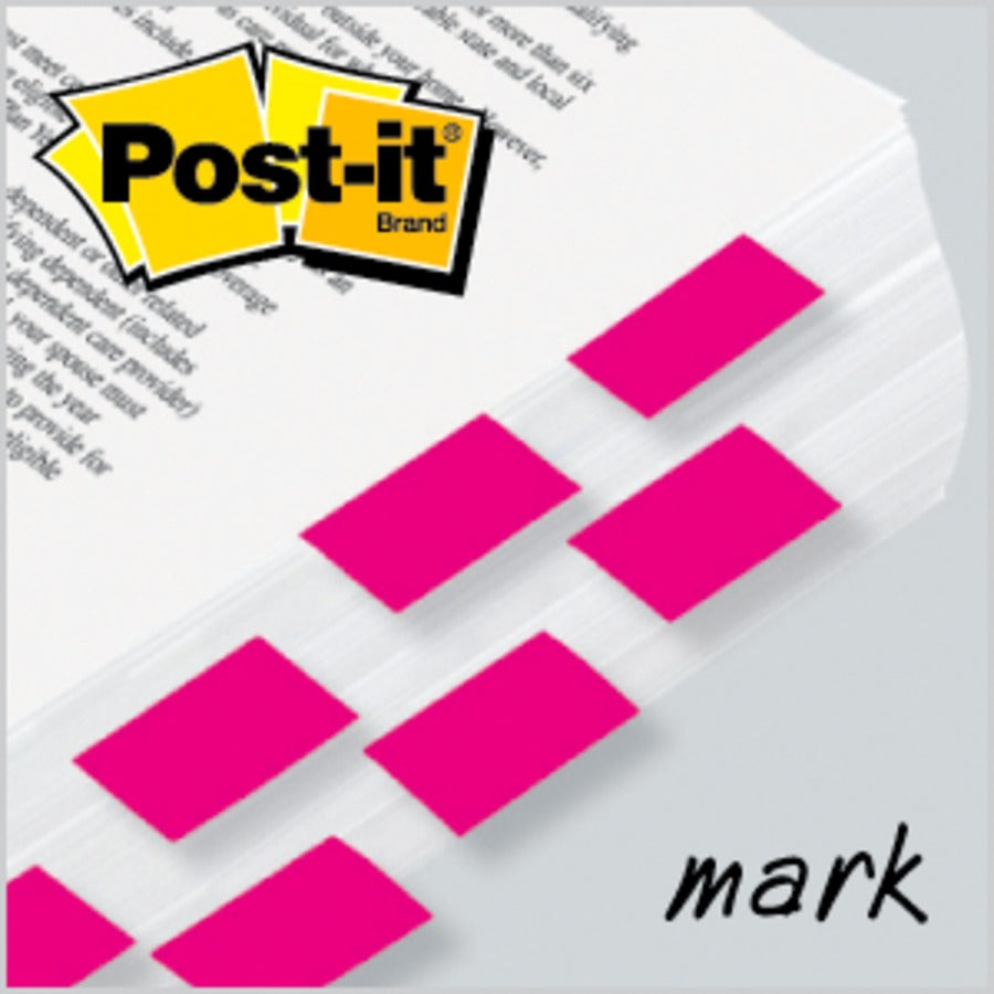 Post-it®  Flags - 100 x Bright Pink - 1" Flag/Note Width x 1 3/4" Flag/Note Length - Rectangle - Unruled - Pink - Removable, Self-adhesive - Dispenser Included - 100 / Pack