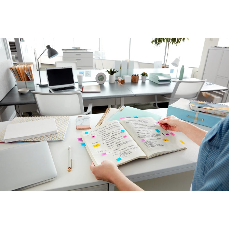 Post-it®  Flags - 100 x Bright Blue - 1" Flag/Note Width x 1 3/4" Flag/Note Length - Rectangle - Blue - Removable, Self-adhesive - Dispenser Included - 100 / Pack