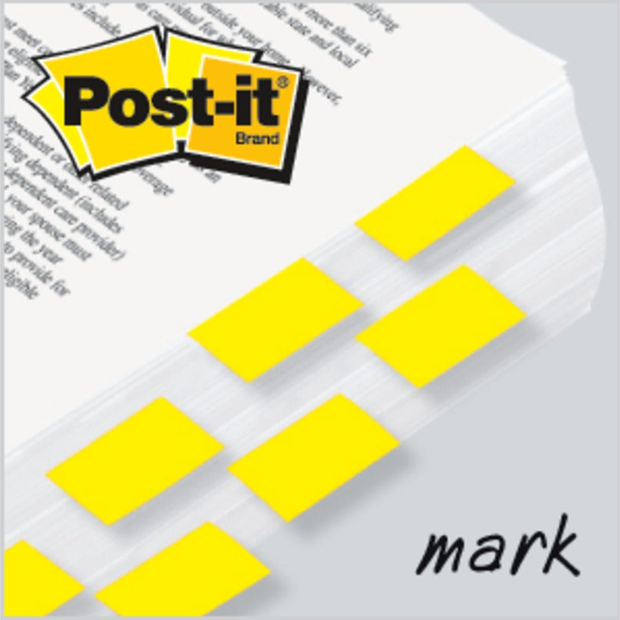 Post-it®  Flags - 100 x Yellow - 1" Flag/Note Width x 1 3/4" Flag/Note Length - Rectangle - Unruled - Yellow - Removable, Self-adhesive - Dispenser Included - 100 / Pack