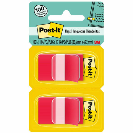 Post-it®  Flags - 100 - 1" Flag/Note Width x 1 3/4" Flag/Note Length - Rectangle - Unruled - Red - Removable, Self-adhesive - Dispenser Included - 100 / Pack