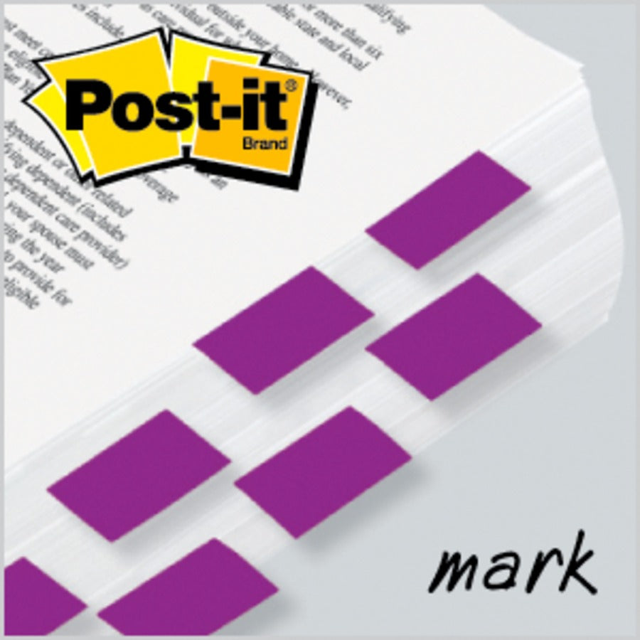 Post-it®  Flags - 100 - 1" Flag/Note Width x 1 3/4" Flag/Note Length - Rectangle - Unruled - Purple - Removable, Self-adhesive - Dispenser Included - 100 / Pack