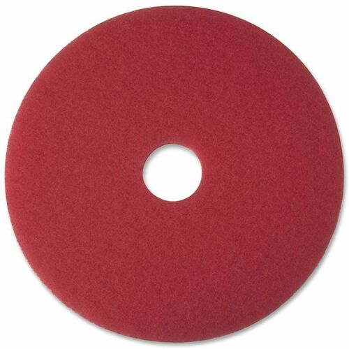 3M Red Buffer Pads - Round - 17" Diameter - Buffing, Floor, Polishing, Cleaning - 175 rpm to 600 rpm Speed Supported - Textured, Adhesive, Durable, Scuff Mark Remover, Abrasive - Polyester Fiber - Red - 5 / Carton
