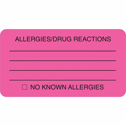 Tabbies Allergy/Drug Reactions Alert Labels - Pink - 250 - Medical