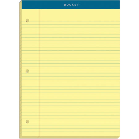 TOPS Double Docket Rigid Back Legal Pads - 100 Sheets - Stapled/Glued - Ruled Margin - 16 lb Basis Weight - 8 1/2" x 11 3/4" Sheet Size - Canary Paper - Green Binding - Hard Cover, Perforated, Stiff-back, Back Board - 1 Pad
