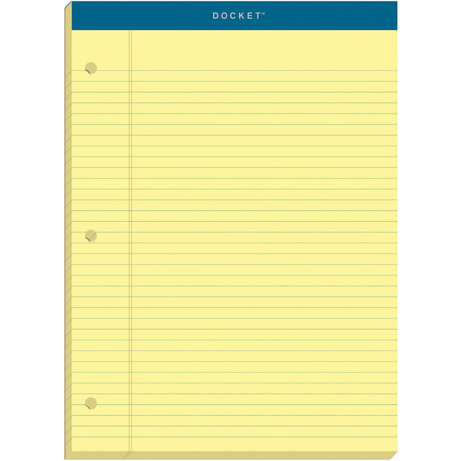 TOPS Double Docket Rigid Back Legal Pads - 100 Sheets - Stapled/Glued - Ruled Margin - 16 lb Basis Weight - 8 1/2" x 11 3/4" Sheet Size - Canary Paper - Green Binding - Hard Cover, Perforated, Stiff-back, Back Board - 1 Pad