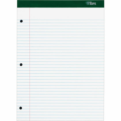TOPS Double Docket Rigid Back Legal Pads - 100 Sheets - Stapled/Glued - Ruled Margin - 16 lb Basis Weight - 8 1/2" x 11 3/4" Sheet Size - White Paper - Green Binding - Hard Cover, Perforated, Stiff-back, Back Board - 1 Pad
