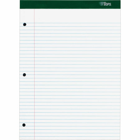 TOPS Double Docket Rigid Back Legal Pads - 100 Sheets - Stapled/Glued - Ruled Margin - 16 lb Basis Weight - 8 1/2" x 11 3/4" Sheet Size - White Paper - Green Binding - Hard Cover, Perforated, Stiff-back, Back Board - 1 Pad