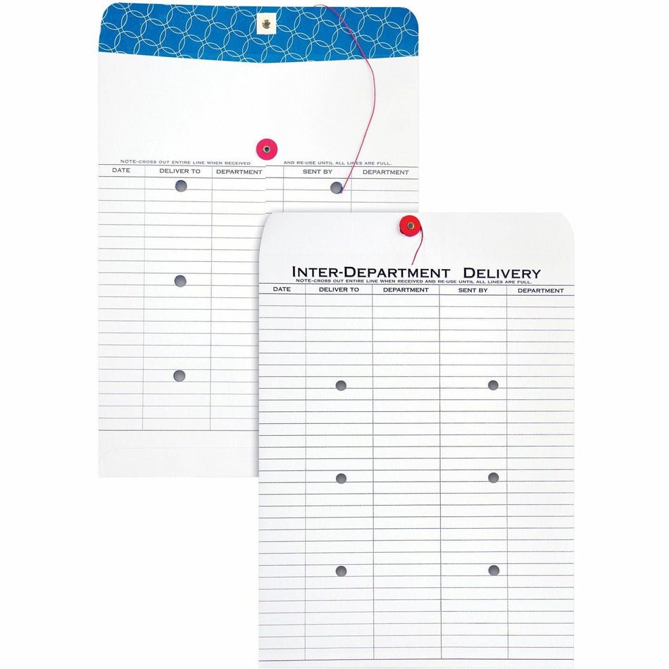 Quality Park 10 x 13 Treated Inter-Departmental Envelopes - Inter-department - #13 1/2 - 10" Width x 13" Length - 28 lb - String/Button - White - 100 / Box
