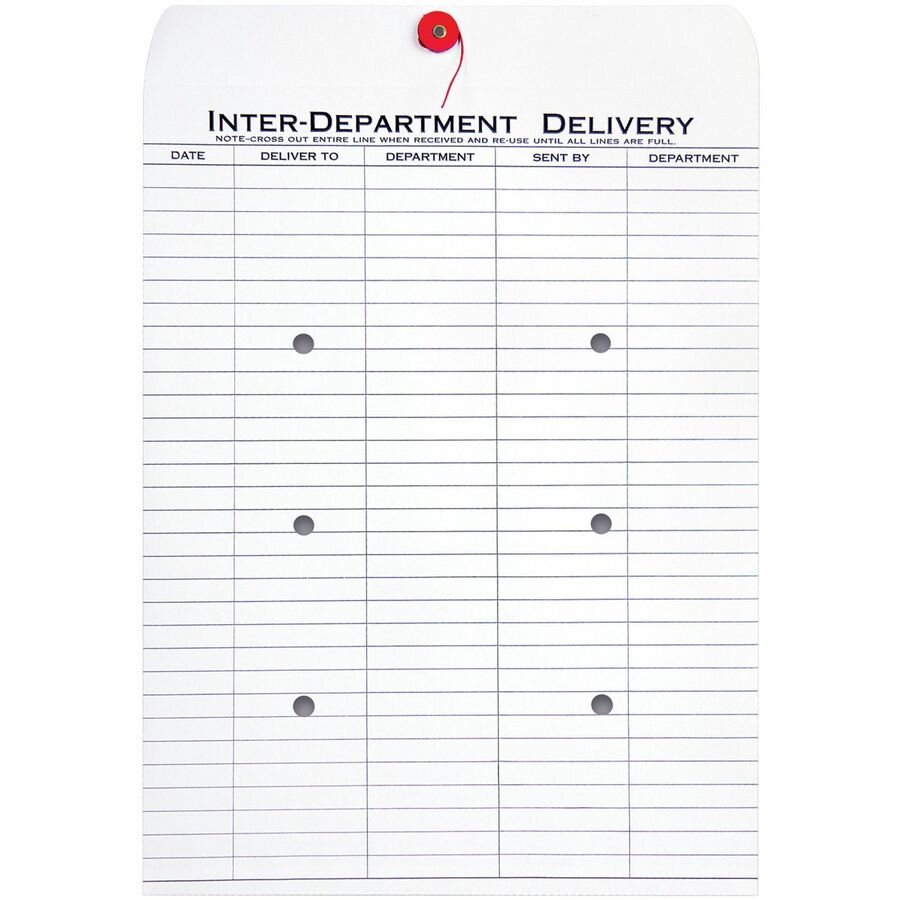 Quality Park 10 x 13 Treated Inter-Departmental Envelopes - Inter-department - #13 1/2 - 10" Width x 13" Length - 28 lb - String/Button - White - 100 / Box