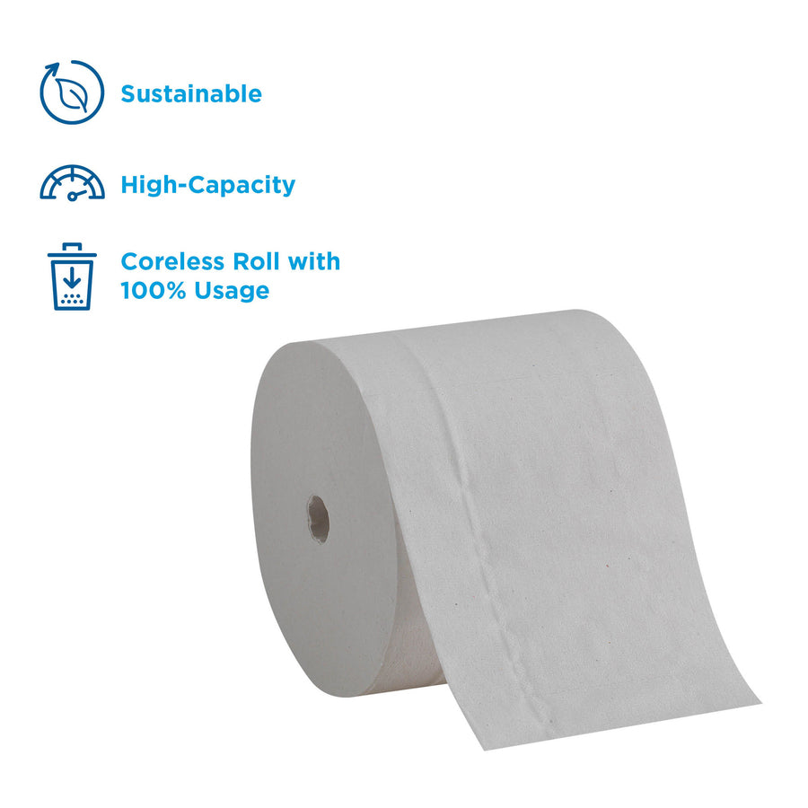 Compact Coreless Recycled Toilet Paper - 2 Ply - 4.05" Width x 3.85" Length - 1000 Sheets/Roll - White - 36 / Carton