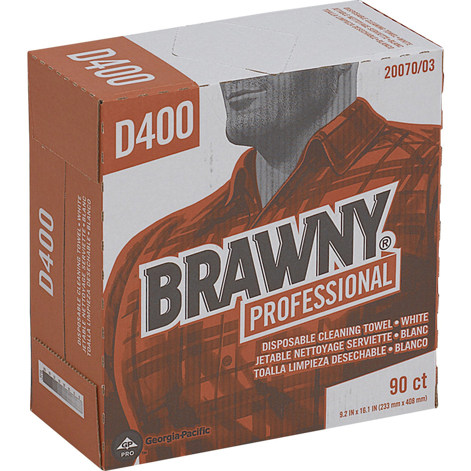 Brawny® Professional D400 Disposable Cleaning Towels - 16.10" Width x 9.20" Length - White - 90 / Box