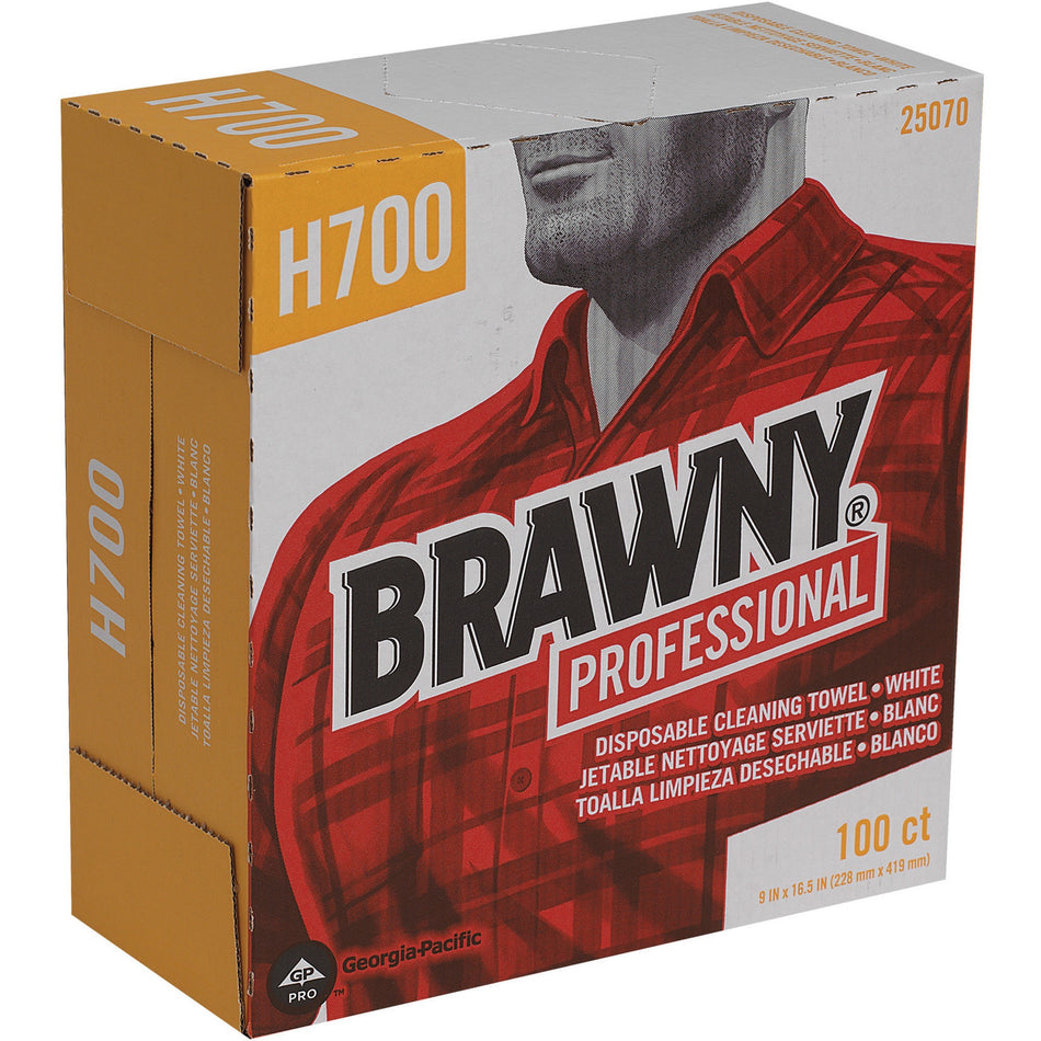 Brawny® Professional H700 Disposable Cleaning Towels - 9.10" Width x 16.50" Length - White - Pulp Fiber/ - 100 / Box