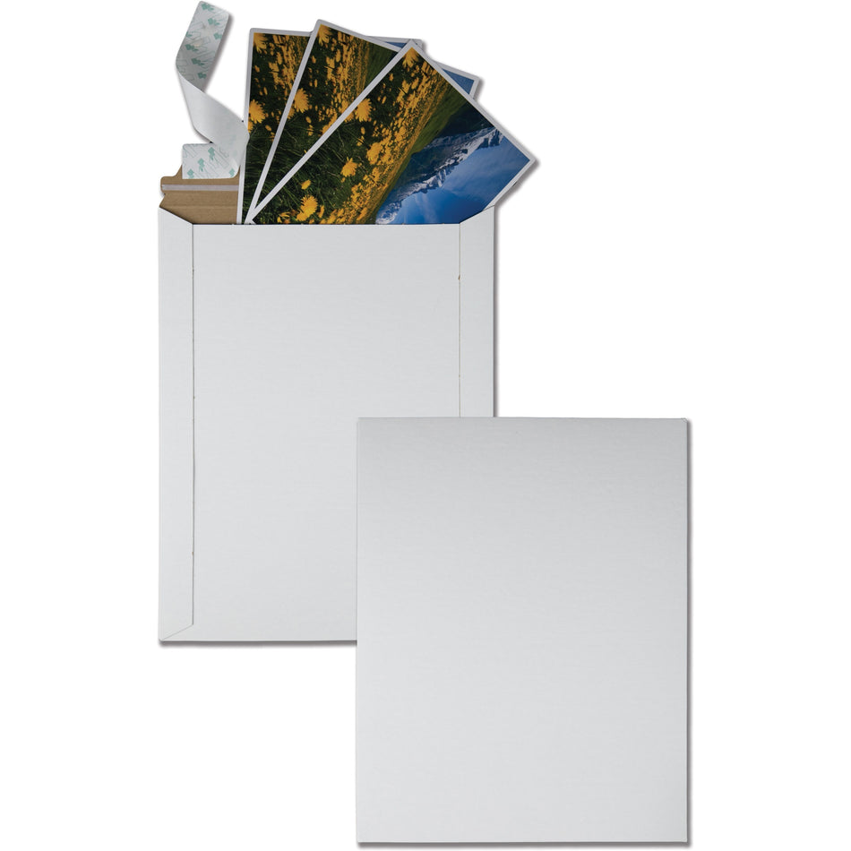 Quality Park Sturdy Fiberboard Photo Mailers - Board - 9 3/4" Width x 12 1/2" Length - Self-sealing - White - Fiberboard - 25 / Box
