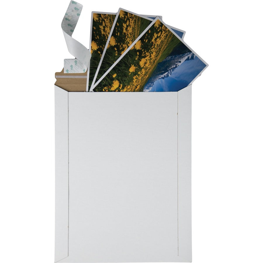 Quality Park Sturdy Fiberboard Photo Mailers - Board - 9 3/4" Width x 12 1/2" Length - Self-sealing - White - Fiberboard - 25 / Box