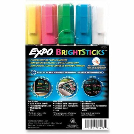 Expo Bright Sticks Marker Set - Bullet Marker Point - Pink, Blue, White, Yellow, Green Ink - Water Based - Assorted Barrel - 5 / Set