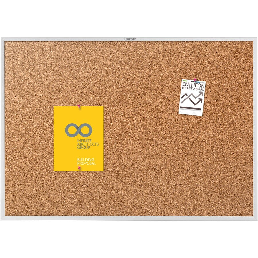 Quartet Classic Series Bulletin Board - 24" Board Height x 36" Board Width - Brown Natural Cork Surface - Heavy-gauge, Self-healing, Heavy Duty - Silver Aluminum Frame - 1 Each