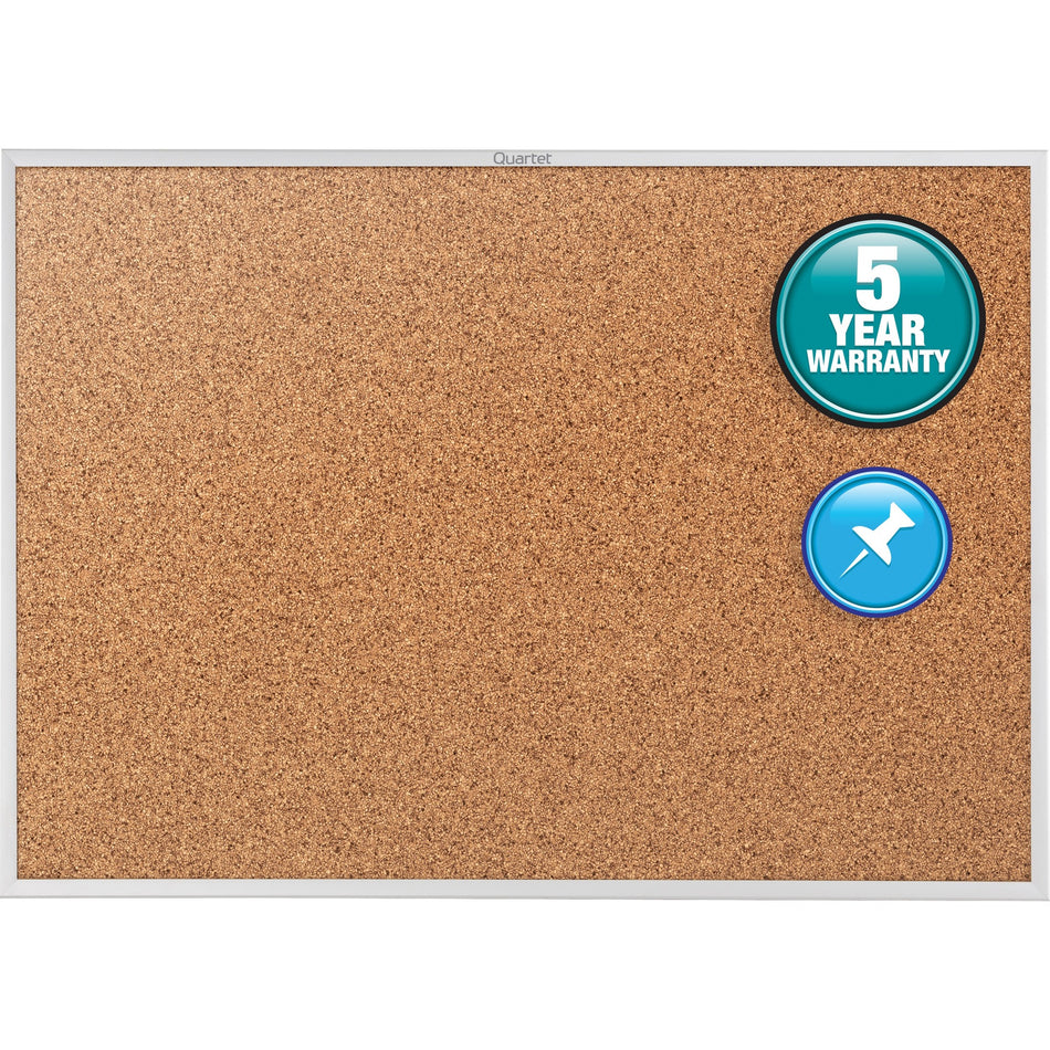 Quartet Classic Series Bulletin Board - 36" Board Height x 60" Board Width - Brown Natural Cork Surface - Heavy-gauge, Self-healing, Heavy Duty - Silver Aluminum Frame - 1 Each