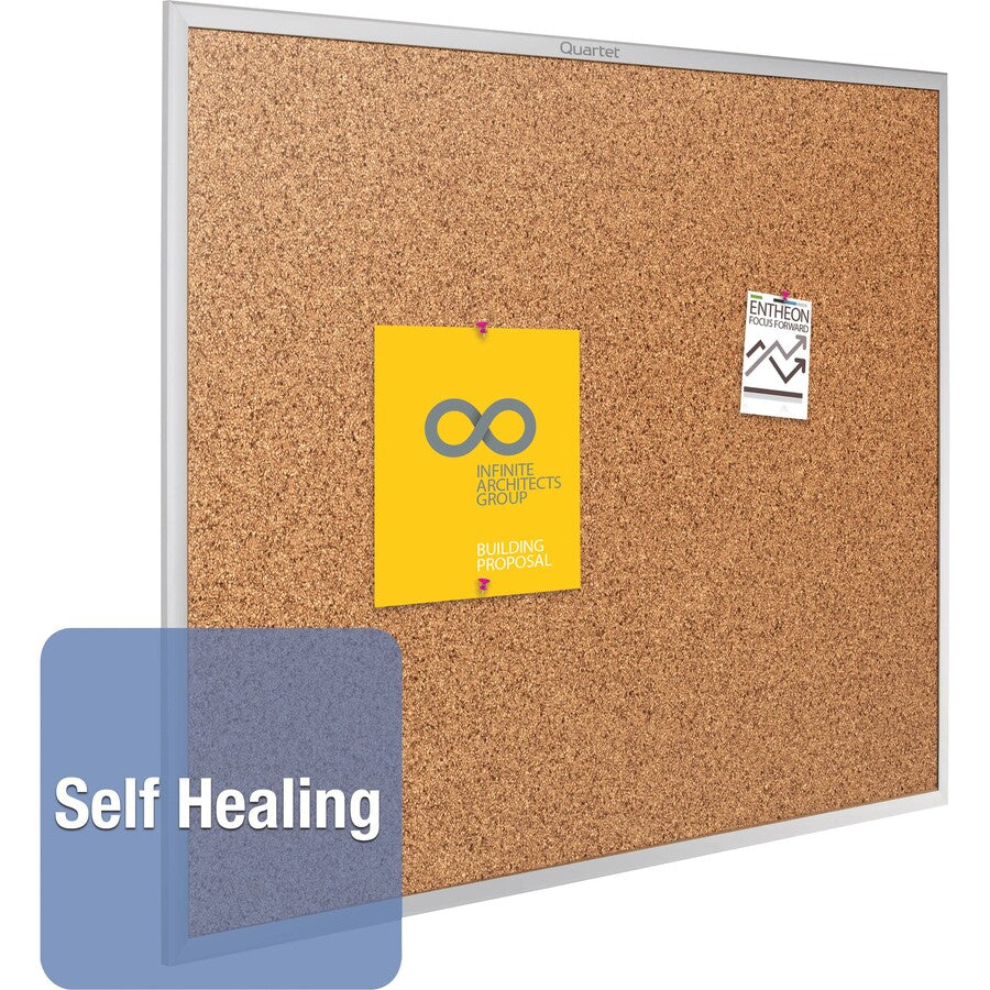 Quartet Classic Series Bulletin Board - 36" Board Height x 60" Board Width - Brown Natural Cork Surface - Heavy-gauge, Self-healing, Heavy Duty - Silver Aluminum Frame - 1 Each