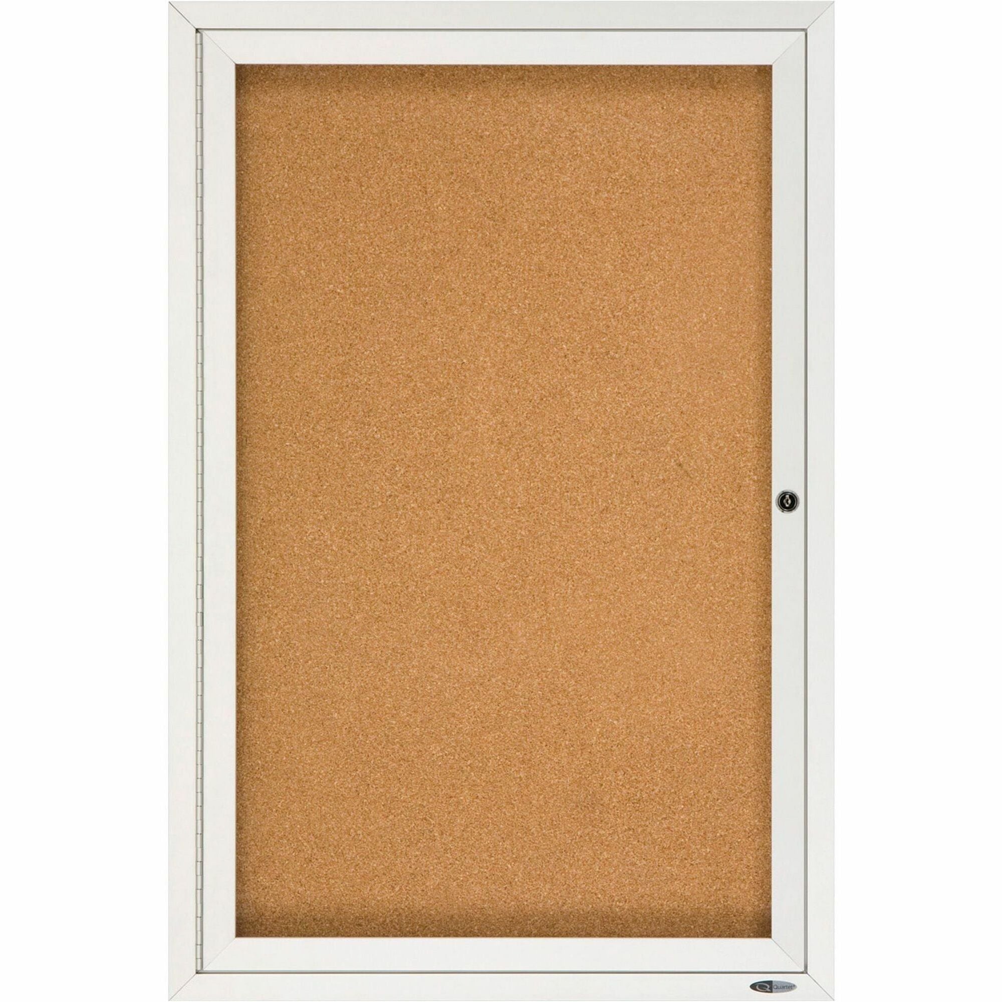 Quartet Enclosed Bulletin Board for Indoor Use - 36" Board Height x 24" Board Width - Brown Natural Cork Surface - Hinged, Self-healing, Shatter Proof, Lock, Durable - Silver Aluminum Frame - 1 Each