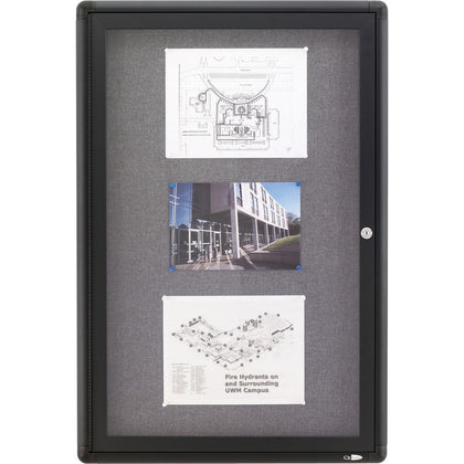 Quartet Enclosed Bulletin Board: 36x24 Gray Fabric Surface Hinged & Shatterproof - Boards