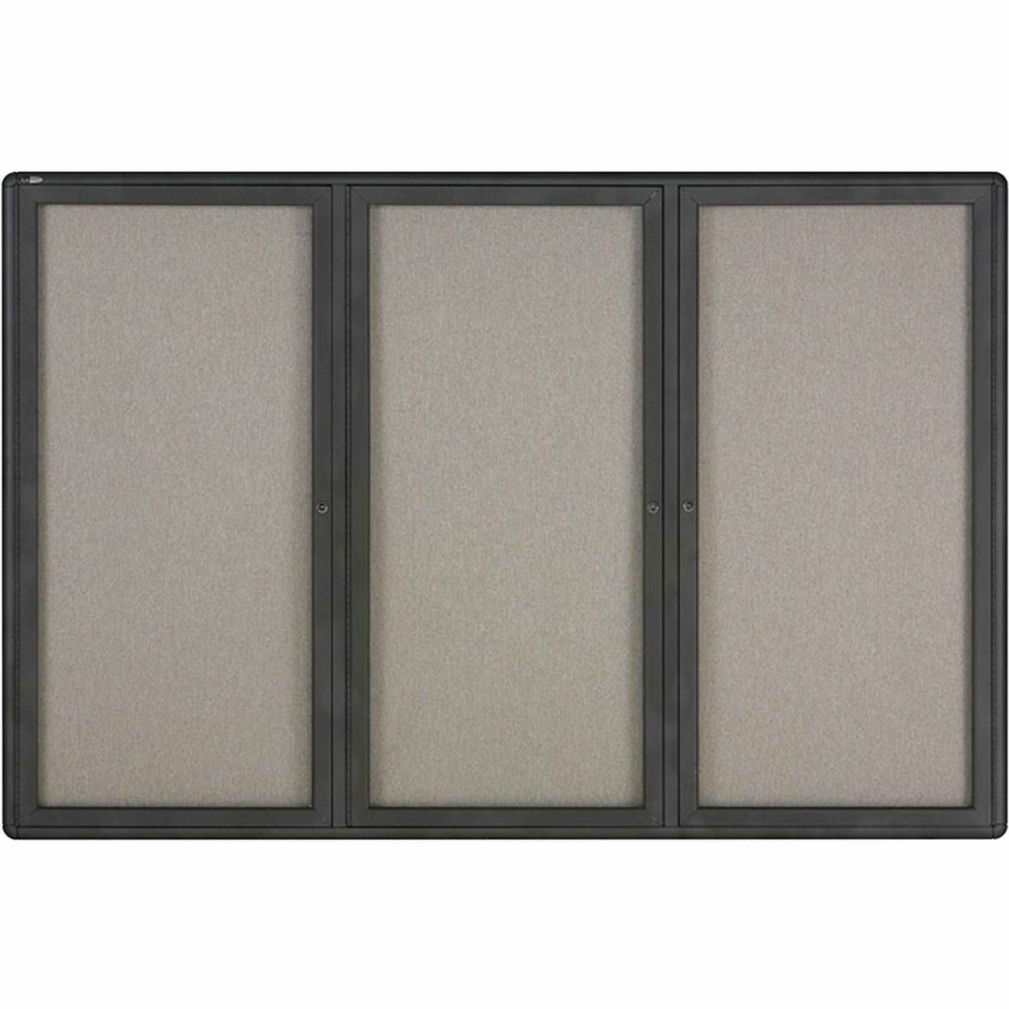 Quartet Enclosed Bulletin Board - 48" Board Height x 72" Board Width - Gray Fabric Surface - Hinged, Durable, Shatter Proof, Self-healing - Graphite Frame - 1 Each