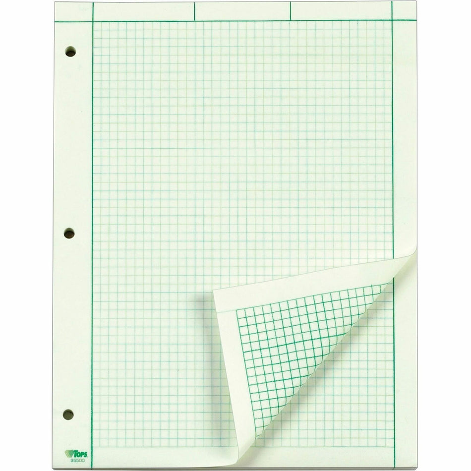 TOPS Engineering Computation Pad - 100 Sheets - Stapled/Glued - Back Ruling Surface - Ruled Margin - 15 lb Basis Weight - Letter - 8 1/2" x 11" Sheet Size - Green Paper - Punched - 1 Pad