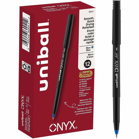 uniball&#8482; Onyx Rollerball Pens - 0.5 mm Micro Pen Point - Blue Ink - 1 Dozen