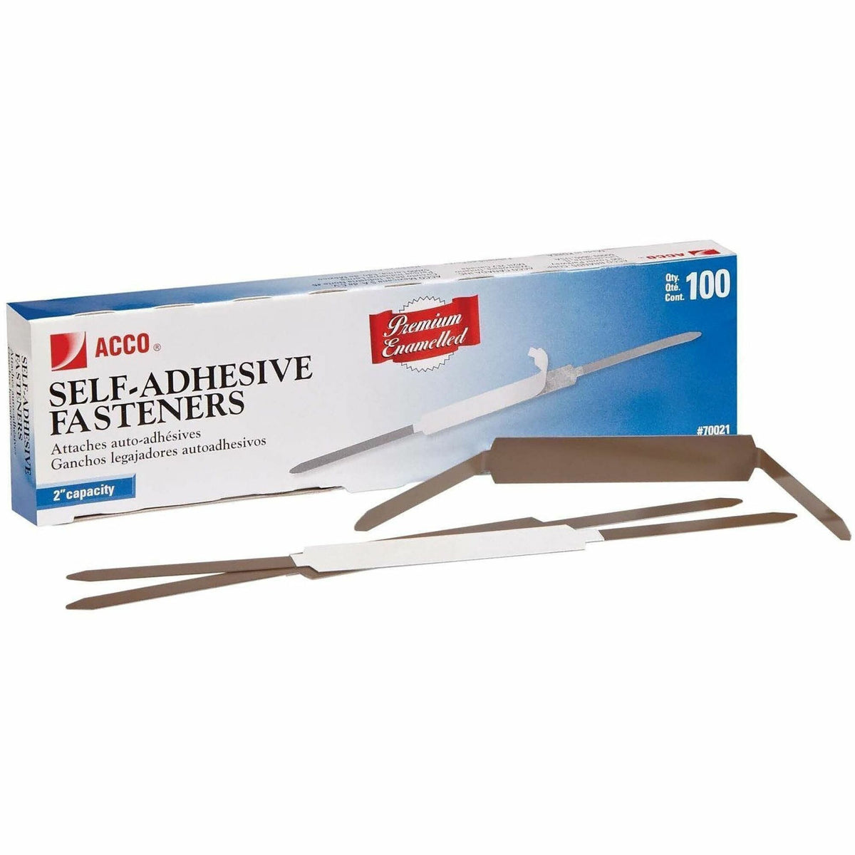 ACCO Premium Fastener - 2" Size Capacity - Self-adhesive, Coined Edge, Durable - Brown - Steel - 100 / Box