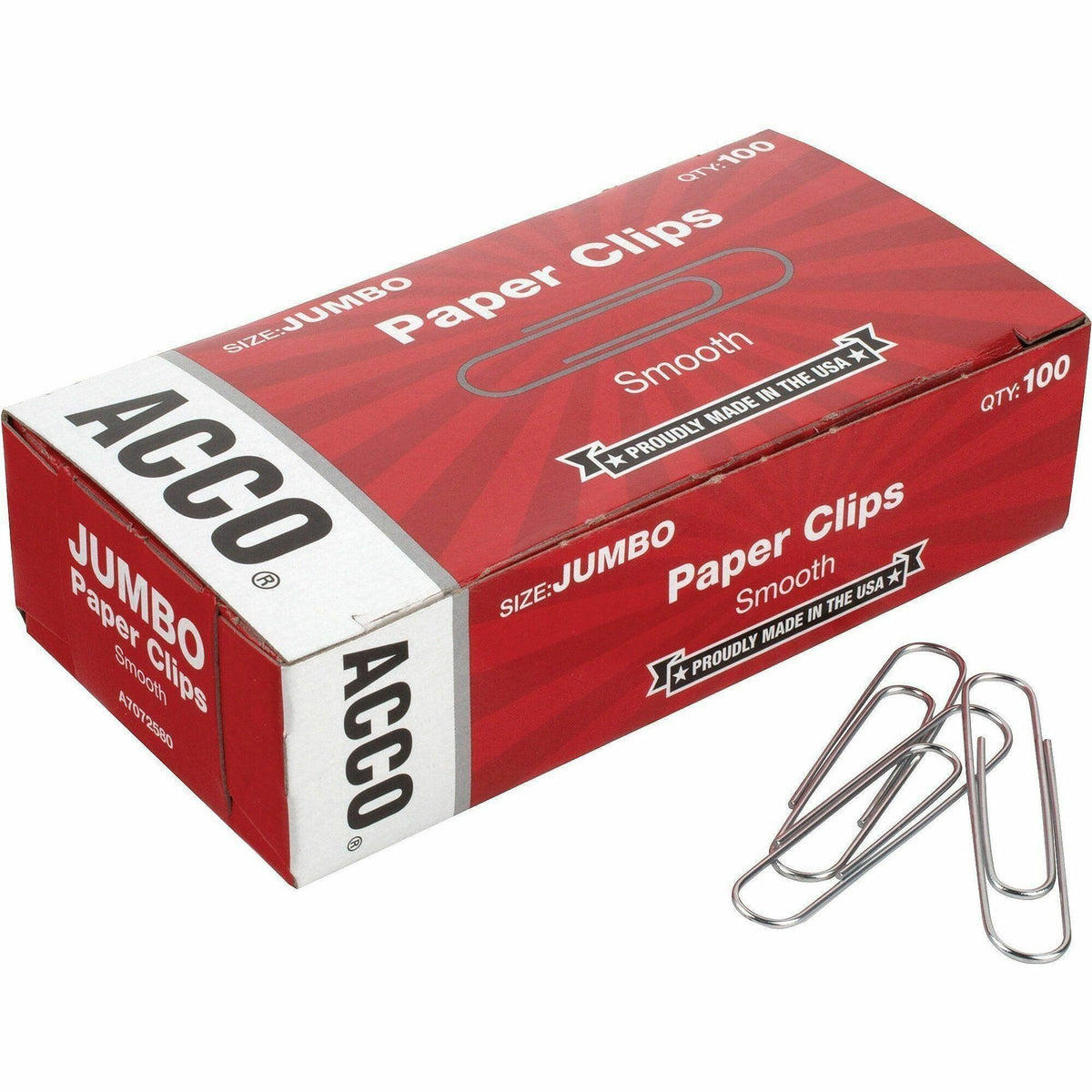 ACCO Economy Jumbo Smooth Paper Clips - Jumbo - 2" Length x 0.5" Width - 20 Sheet Capacity - Galvanized, Corrosion Resistant - Silver - Metal, Zinc Plated - 100/Box - 10 / Pack