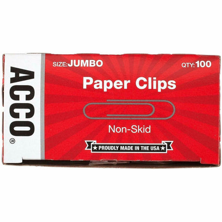 ACCO Economy Jumbo Non-Skid Paper Clips - Jumbo - 2" Length x 0.5" Width - 20 Sheet Capacity - Non-skid, Galvanized, Corrosion Resistant - Silver - Metal, Zinc Plated - 100/Box - 10 / Pack
