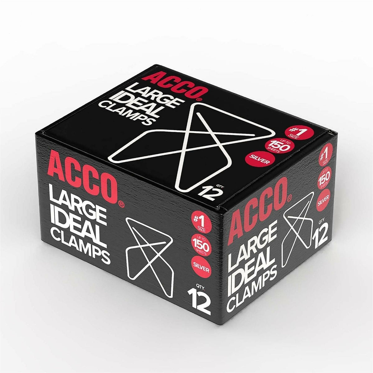 ACCO Ideal Paper Clamps - Large - No. 1 - 150 Sheet Capacity - Silver - Metal - 12 / Box