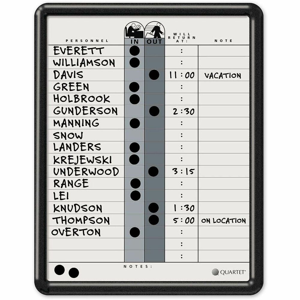 Quartet Classic In/Out Board - 14" Board Height x 11" Board Width - Gray Porcelain Surface - Magnetic, Durable, Stain Resistant, Dent Resistant, Ghost Resistant, Scratch Resistant - Black Frame - 1 Each