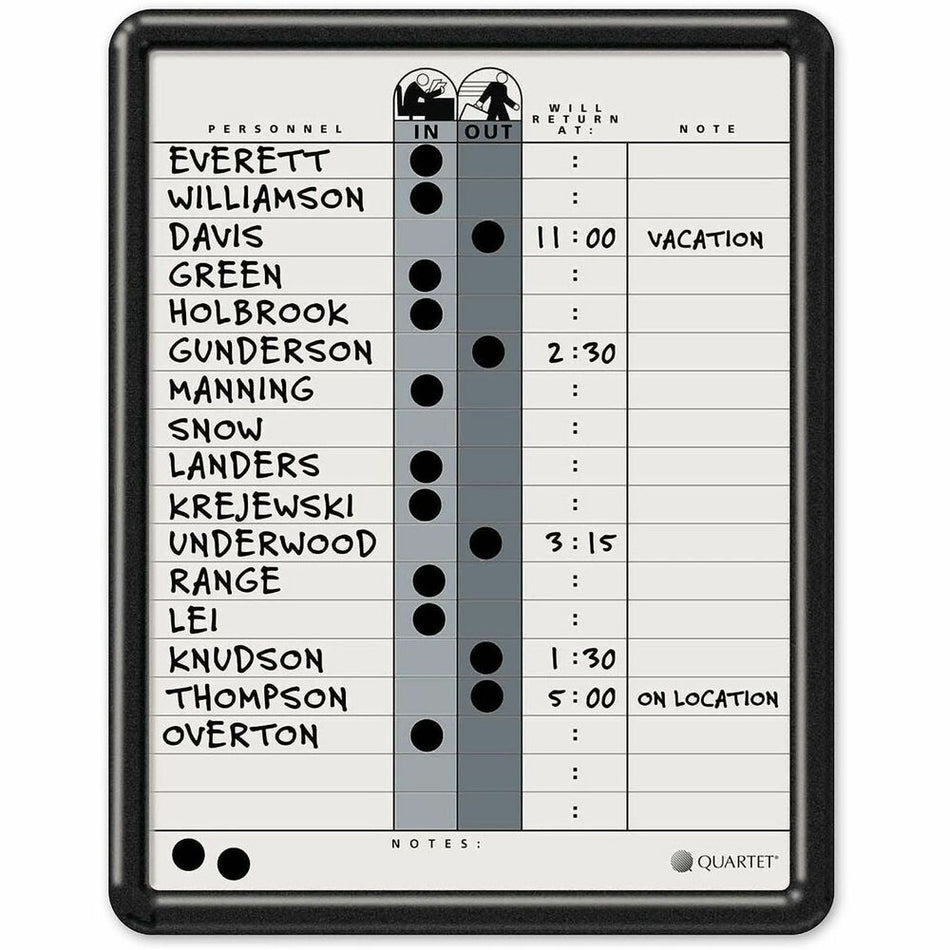 Quartet Classic In/Out Board - 14" Board Height x 11" Board Width - Gray Porcelain Surface - Magnetic, Durable, Stain Resistant, Dent Resistant, Ghost Resistant, Scratch Resistant - Black Frame - 1 Each