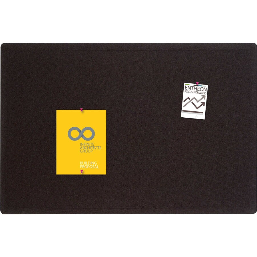 Quartet Oval Office Bulletin Board - 36" Board Height x 48" Board Width - Black Fabric Surface - Frameless, Flexible - Black Frame - 1 Each