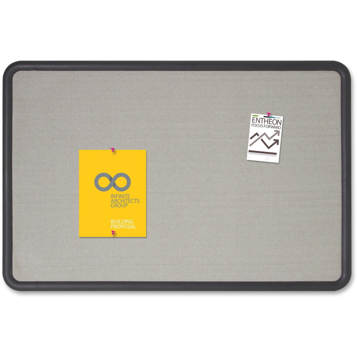Quartet Contour Bulletin Board - 24" Board Height x 36" Board Width - Gray Fabric Surface - Durable, Self-healing - Black Frame - 1 Each
