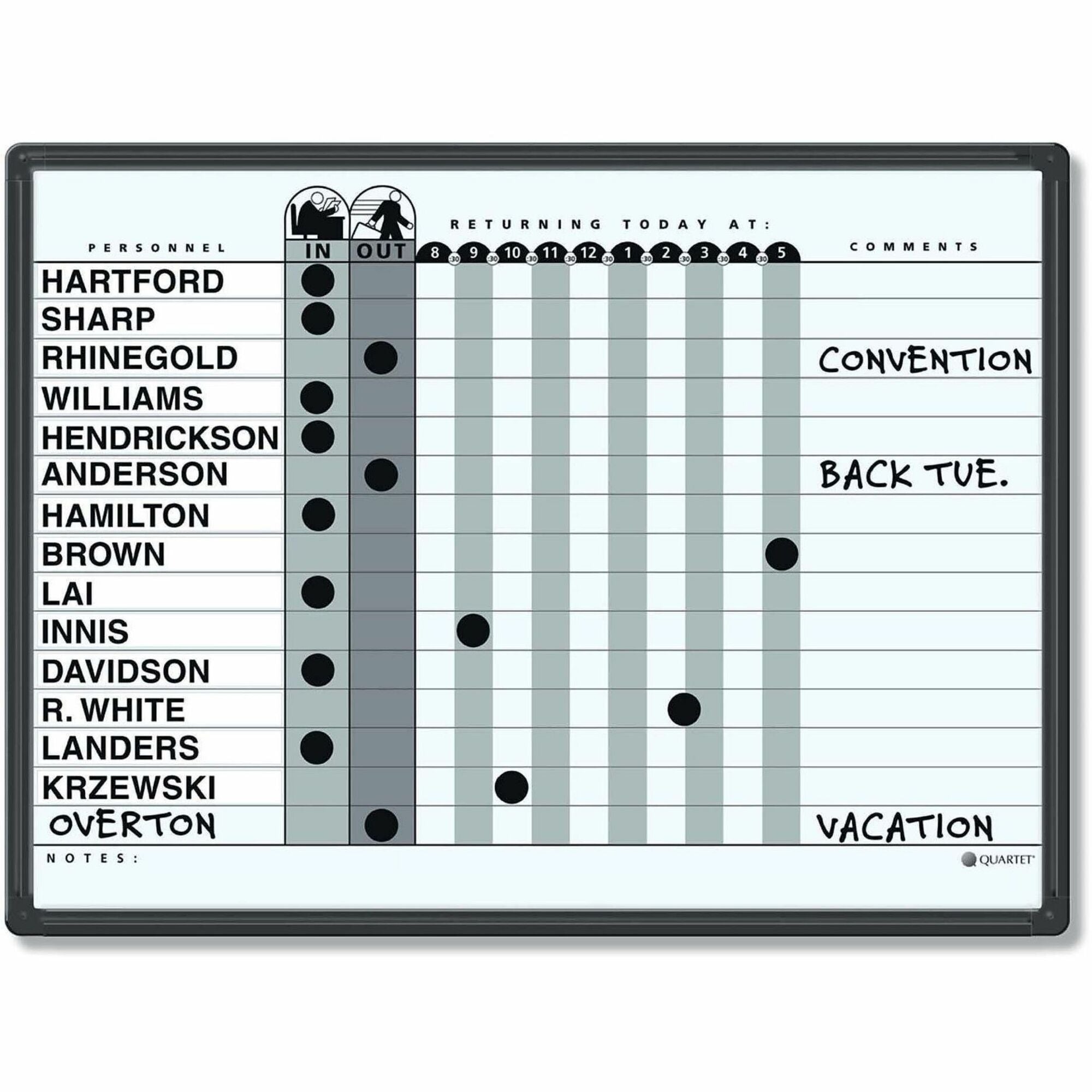 Quartet Classic In/Out Board System - 18" Board Height x 24" Board Width - Gray Porcelain Surface - Black Aluminum Frame - 1 Each