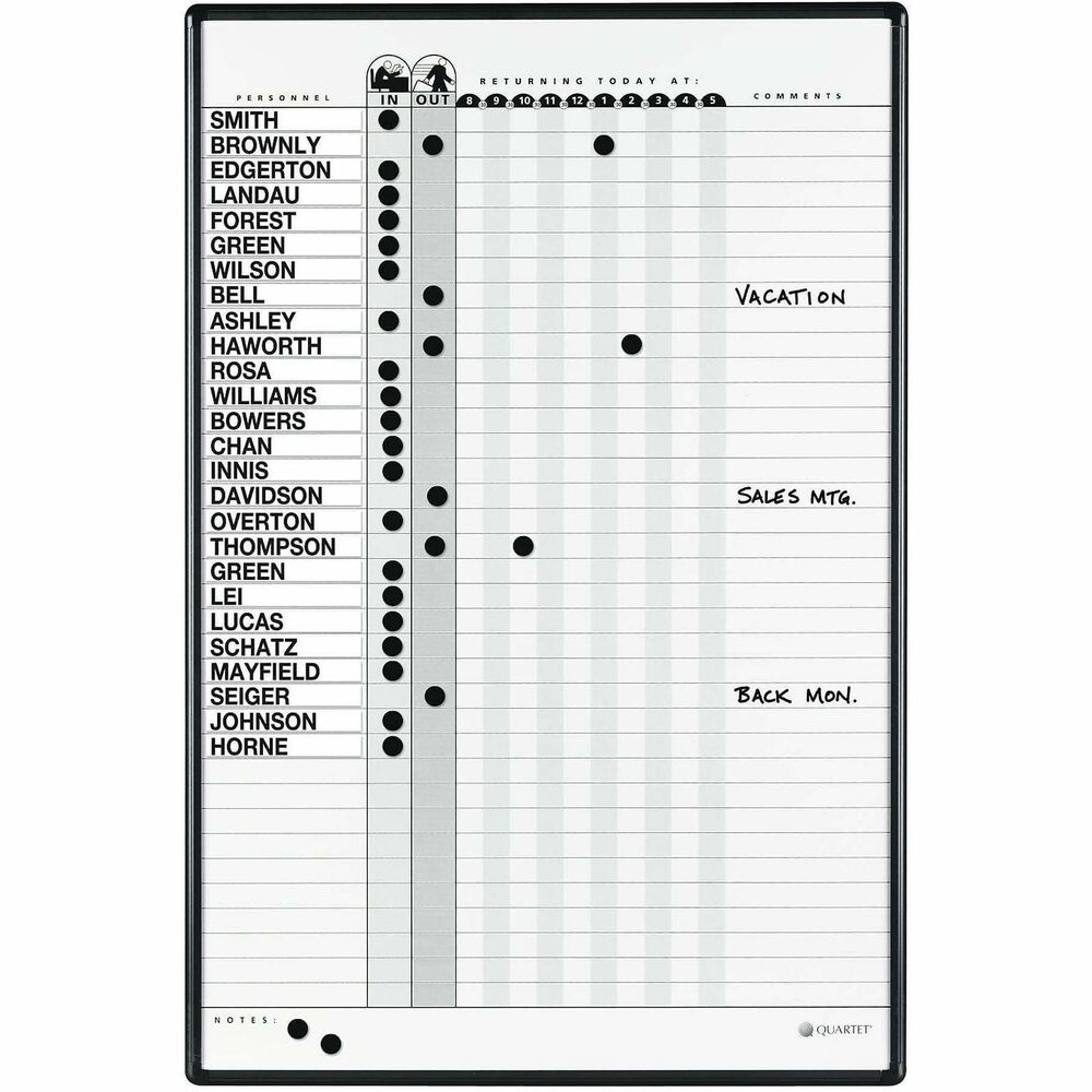 Quartet Classic In/Out Board System - 36" Board Height x 24" Board Width - White Porcelain Surface - Magnetic, Scratch Resistant, Dent Resistant, Stain Resistant, Ghost Resistant, Durable - Black Aluminum Frame - 1 Each
