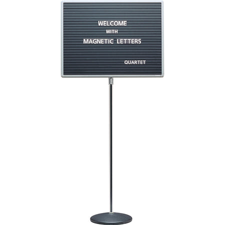 Quartet Single-Pedestal Letter Board - 16" Board Height x 20" Board Width - Solid Black Surface - Magnetic, Adjustable Pedestal, Sturdy - Gray Aluminum Frame - 1 Each