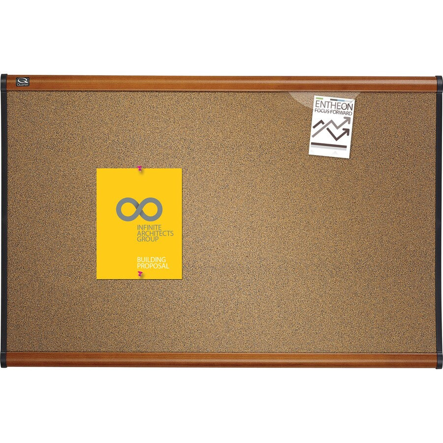 Quartet Prestige Bulletin Board - 24" Board Height x 36" Board Width - Brown Cork Surface - Self-healing, Durable - Light Cherry Frame - 1 Each