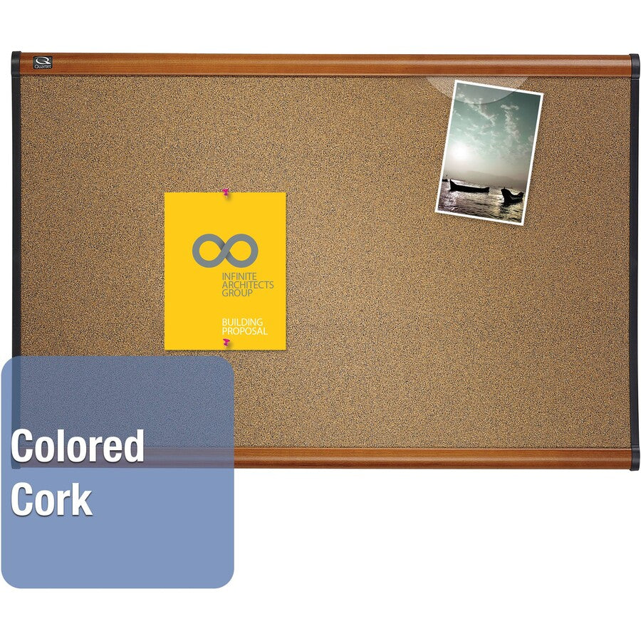 Quartet Prestige Bulletin Board - 48" Board Height x 72" Board Width - Brown Cork Surface - Self-healing, Durable - Light Cherry Frame - 1 Each