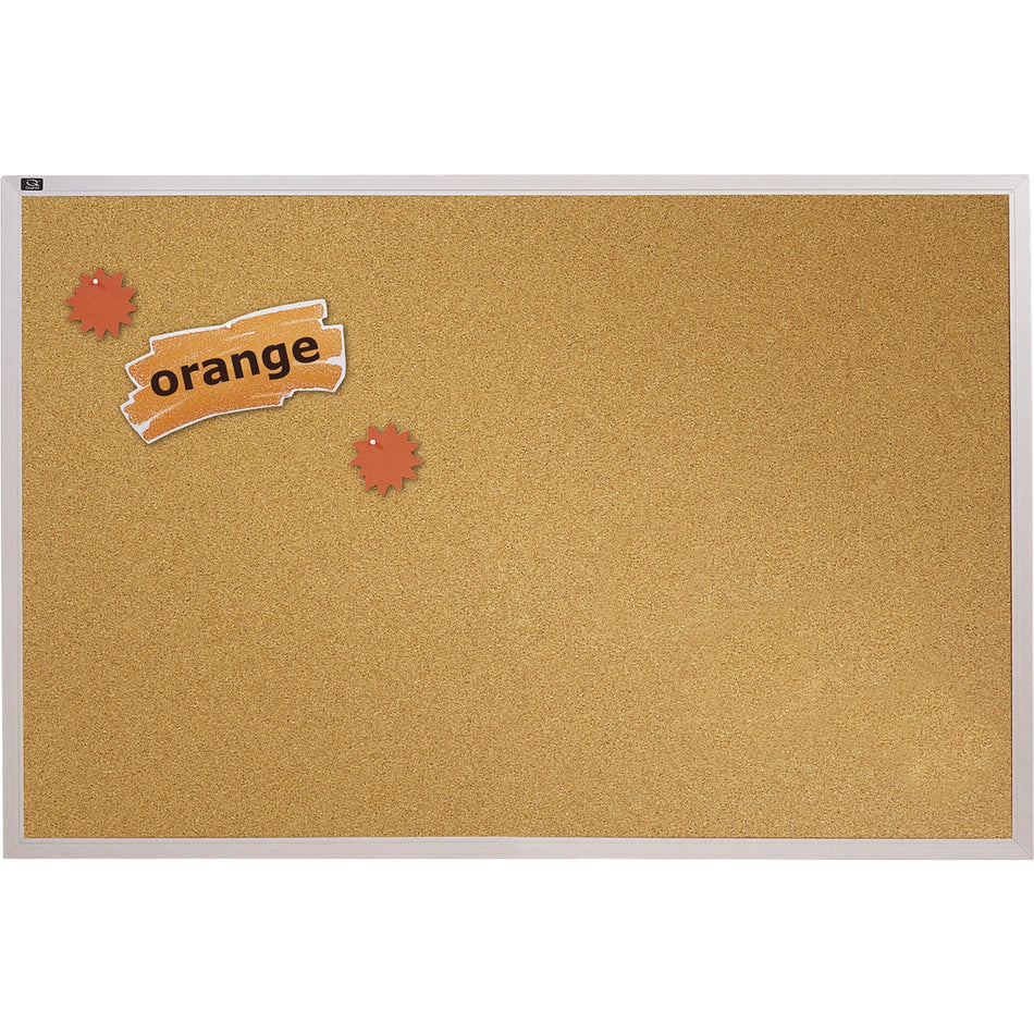 Quartet Bulletin Board - 48" Board Height x 72" Board Width - Brown Natural Cork Surface - Silver Aluminum Frame - 1 Each