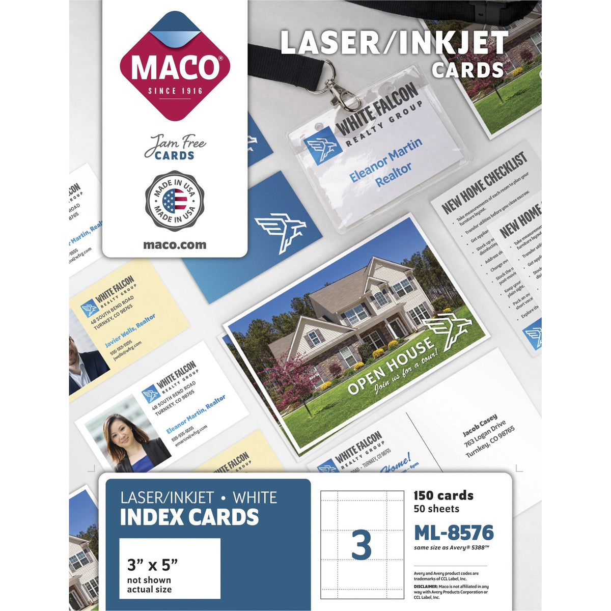 Maco Laser/Inkjet 5"x3" Cards - 5" x 3" - Micro Perforated - White - 150 / Box