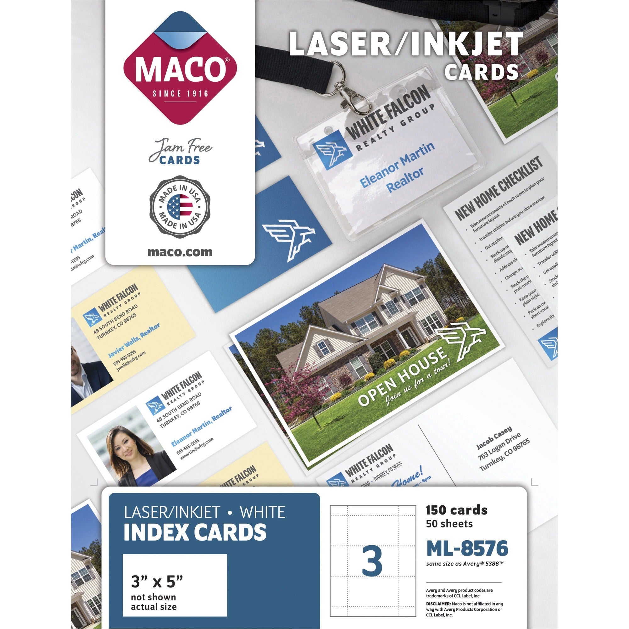 Maco Laser/Inkjet 5"x3" Cards - 5" x 3" - Micro Perforated - White - 150 / Box