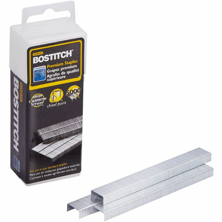 Bostitch PowerCrown Standard Premium Staples - Standard - 1/4" Leg - Chisel Point - Silver - High Carbon Steel - 5.1" Height x 1.8" Width x 1.3" Length - 210 Per Strip - 5000 / Box
