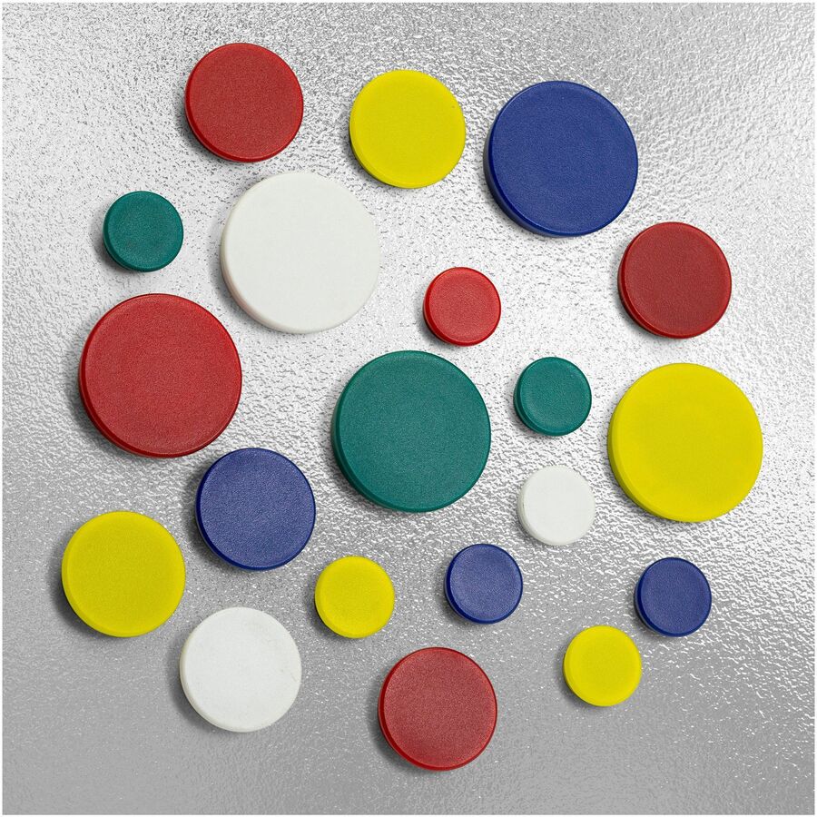 Officemate Heavy-Duty Assorted Magnets - 12 x Small, 12 x Medium, 6 x Large - 1 Each - Red, Yellow, White, Blue, Green