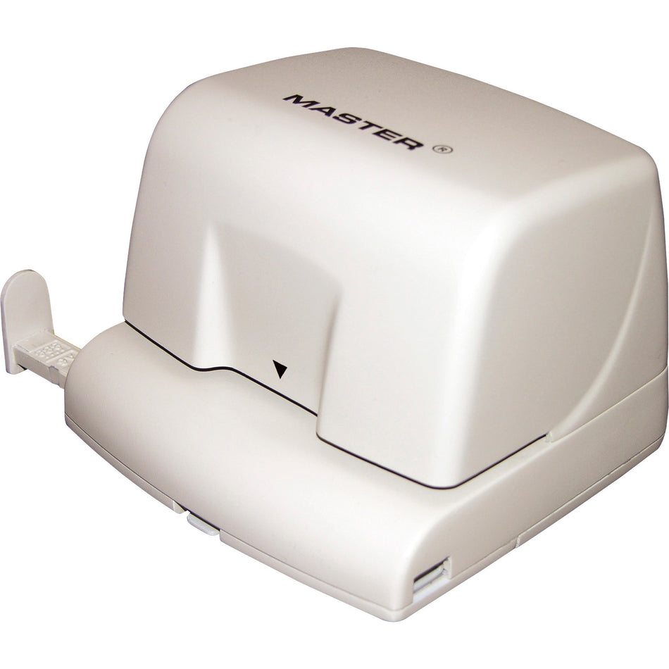 Master Products Compact Electric 2-Hole Punch - 2 Punch Head(s) - 12 Sheet of 20lb Paper - 1/4" Punch Size - Round Shape - 4.5" Width x 6.1" Depth x 3.6" Height - Platinum