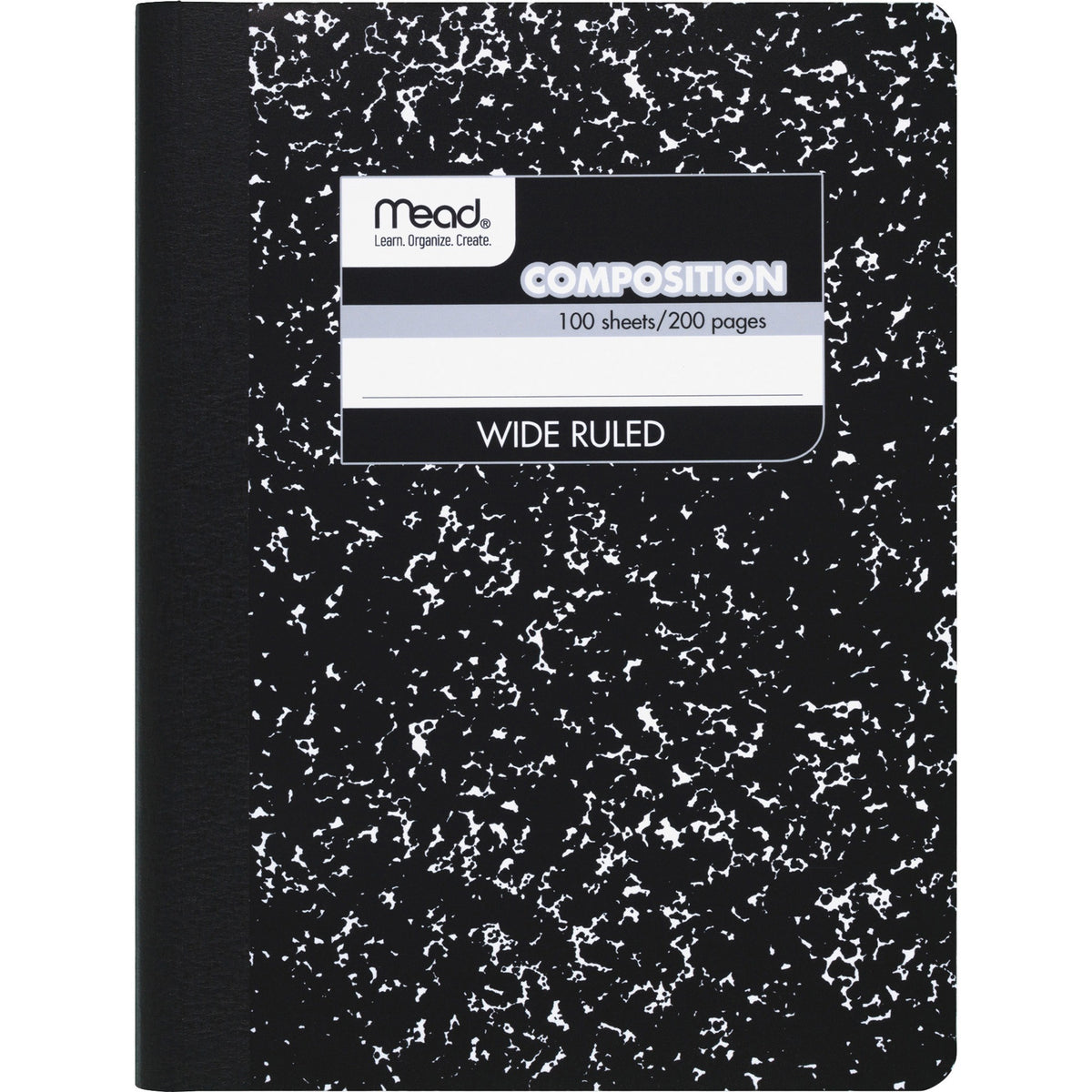 Mead Wide Ruled Composition Notebook - 100 Sheets - Sewn - 7 1/2" x 9 3/4" Sheet Size - White Paper - Black Marble Cover - 1 Each